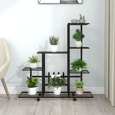 Blumenständer auf Rollen 94,5x25x92,5 cm Schwarz Metall
